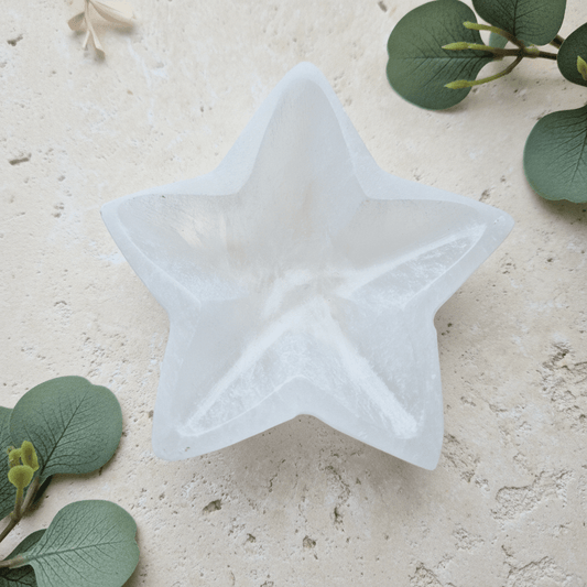 SELENITE STJERNE SKÅL 10cm - bergamott DESIGN