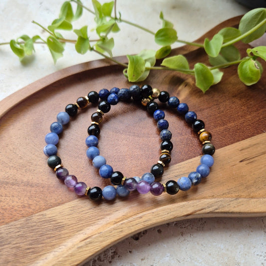 SJELEREISE armbånd Lapiz, Sodalite, Tigers eye, Amethyst, Obsidian - bergamott DESIGN
