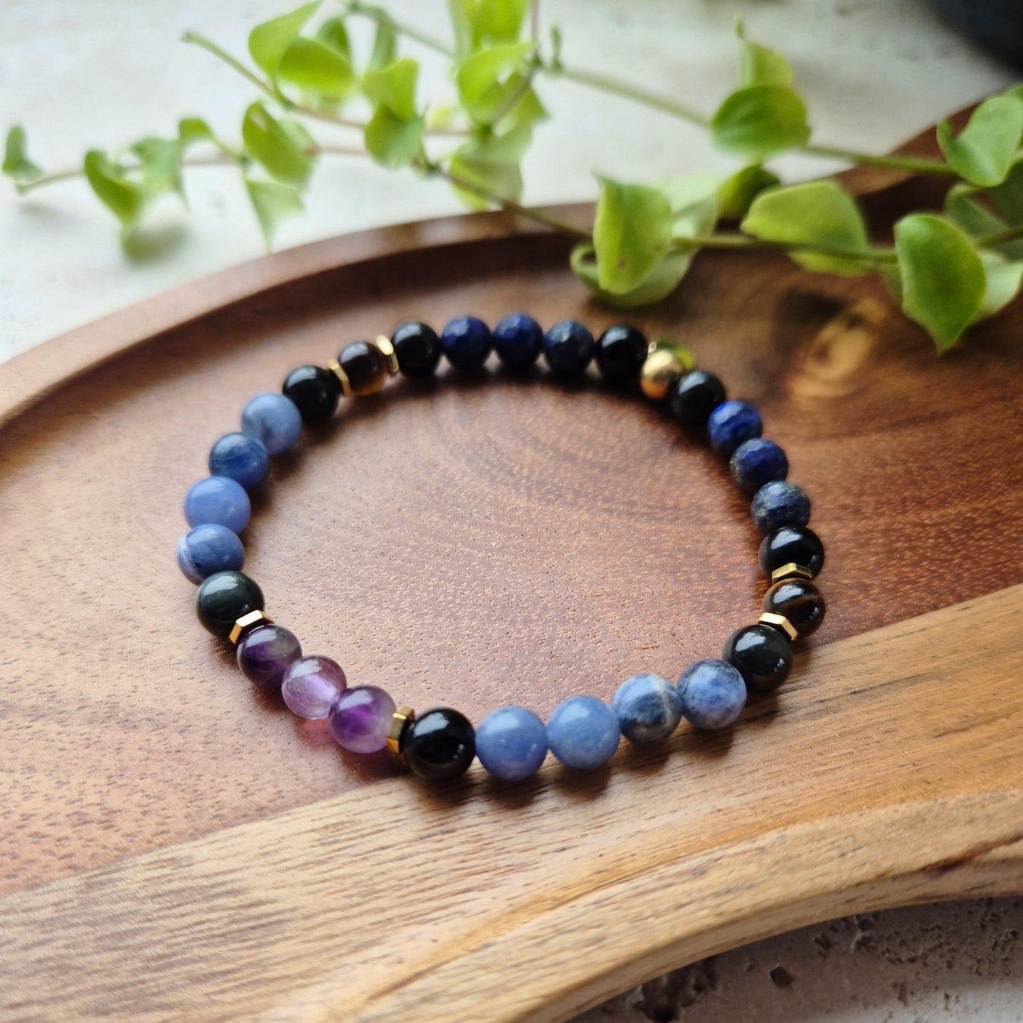 SJELEREISE armbånd Lapiz, Sodalite, Tigers eye, Amethyst, Obsidian - bergamott DESIGN
