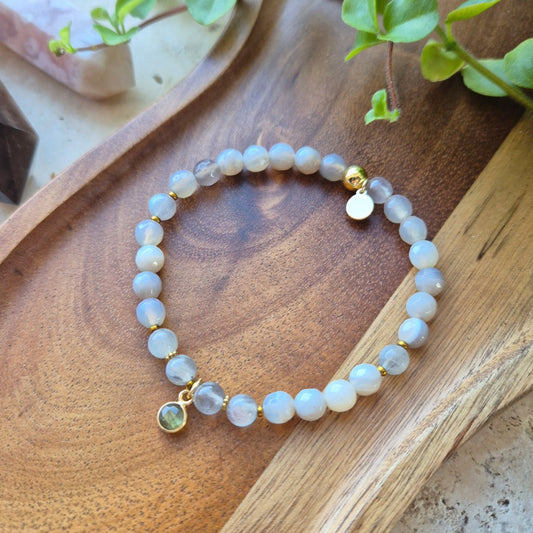 STABILISERENDE INTUISJON armbånd Grey Agate, Labradorite - bergamott DESIGN