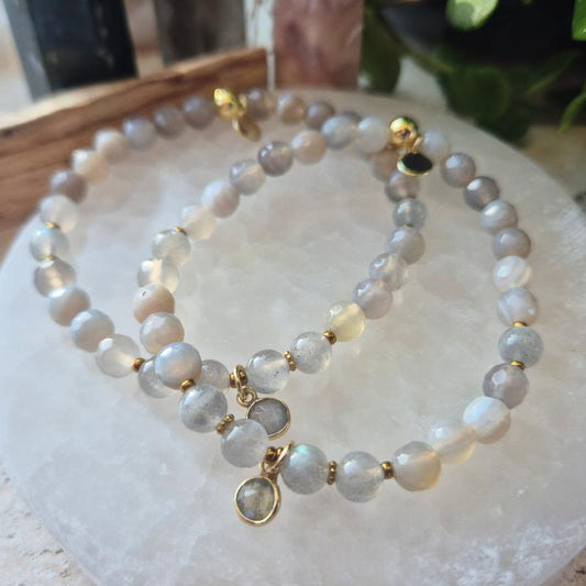 STABILISERENDE INTUISJON armbånd Grey Agate, Labradorite - bergamott DESIGN