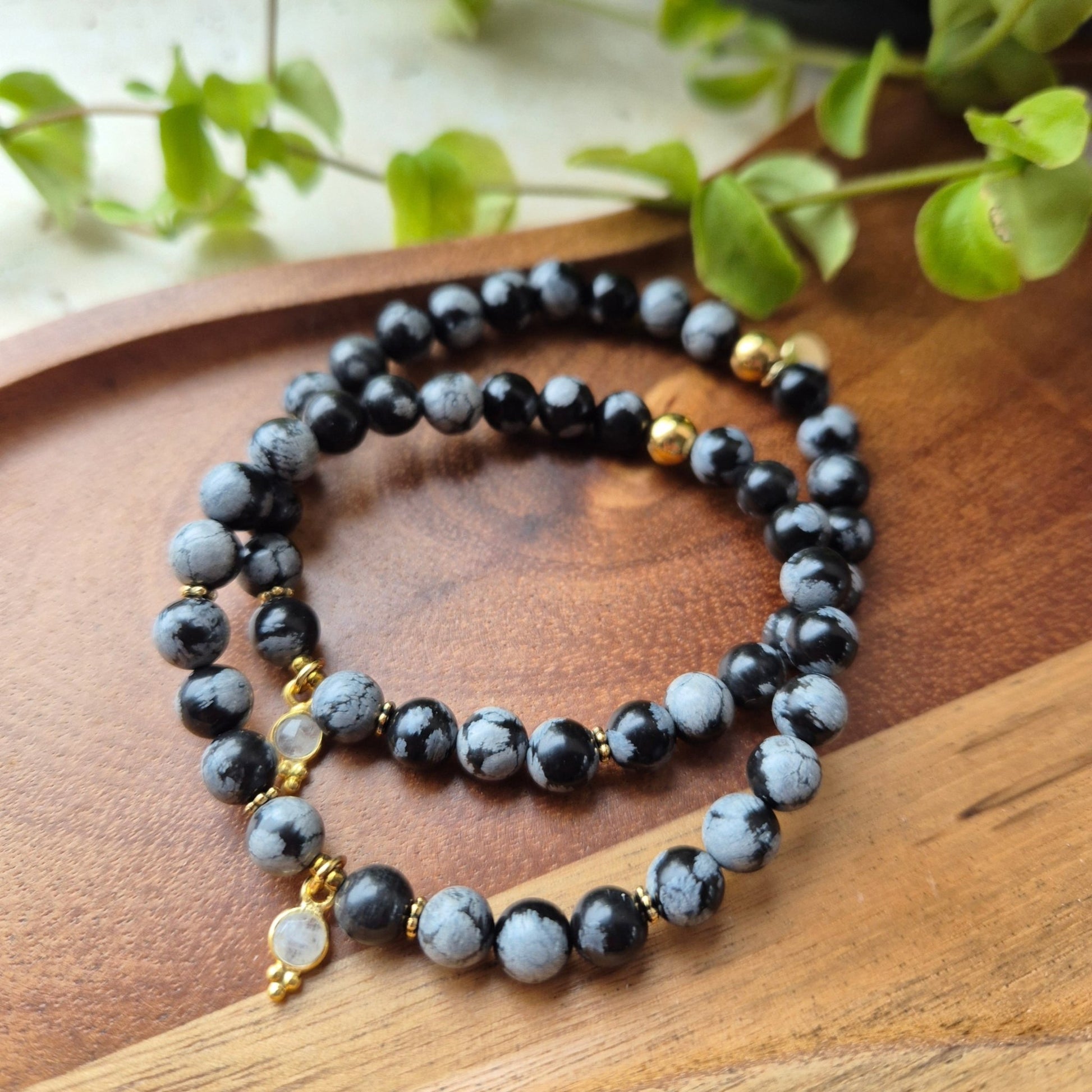 TILSTEDEVÆRELSE armbånd Snowflake Obsidian, Moonstone - bergamott DESIGN