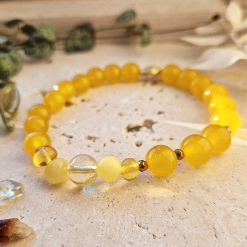 POSITIVE ENERGY armbånd Yellow Agate, Amber, Citrine - krystall armbånd bergamott DESIGN